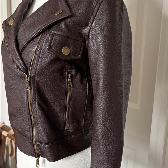 BNWT Banana Republic XXSP Dark Brown Maroon chocolate vegan Leather Jacket - Picture 6 of 10